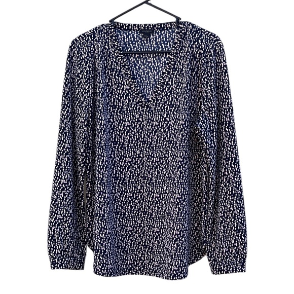 Ann Taylor Tops - Ann Taylor Factory Navy Patterned Top Long Sleeved Business Casual Size Large